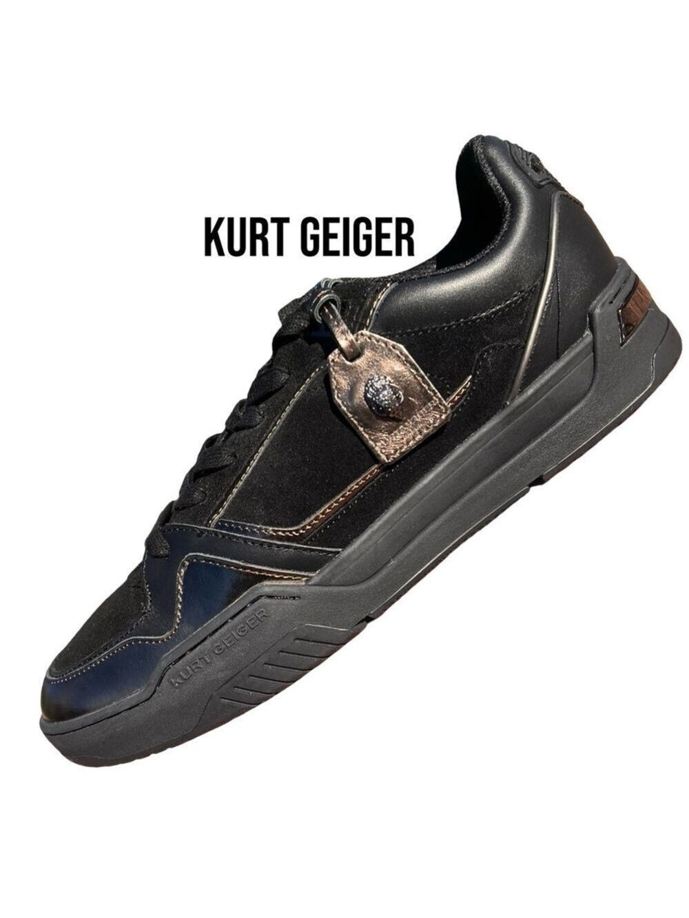 NWOB $195 Kurt Geiger Regan Men’s Black & Gold Sneaker